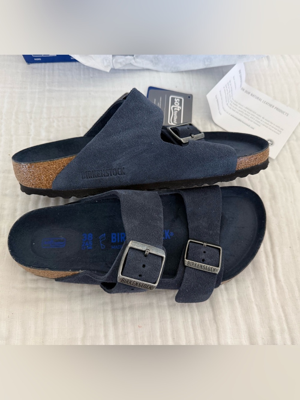 NIB Birkenstock Arizona Soft Footbed Suede Leather Sandals Size 38 Regular/Wide